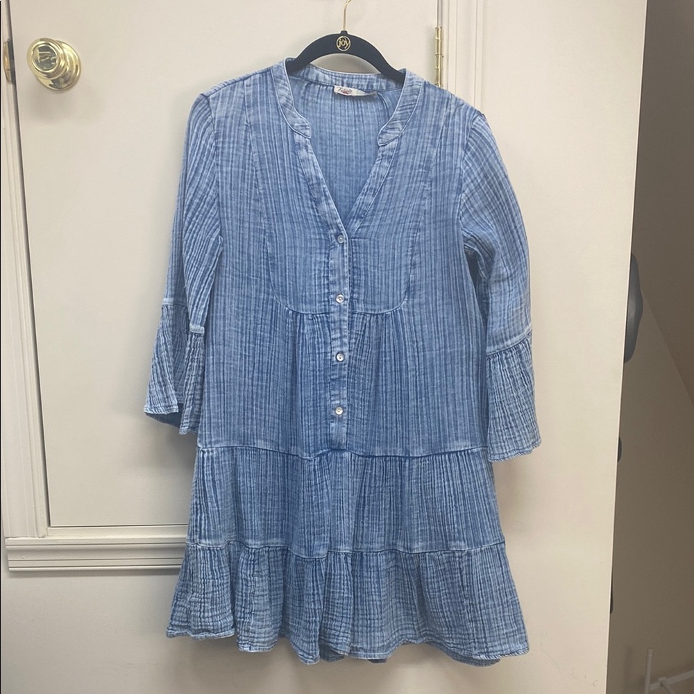 Blue Button-Down Tunic Dress